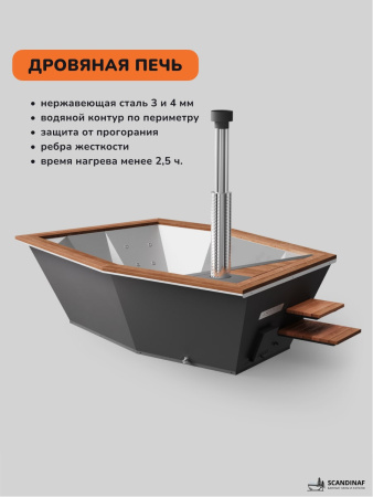 Купель на дровах SCANDINAF Icon 350B, 4-6 чел., черный, AISI 304