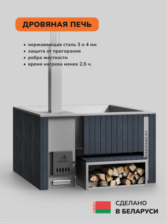 Купель с подогревом на дровах Scandinaf Thermal 170, 4-6 чел., серый, AISI 316L, без термокрышки, аэромассаж
