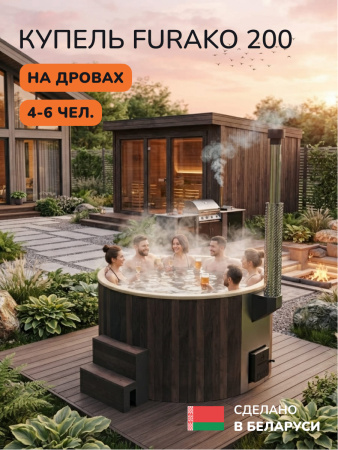Купель с подогревом на дровах Scandinaf Furako 200CBY, 4-6 чел., коричневый, бежевый, аэромассаж, подсветка